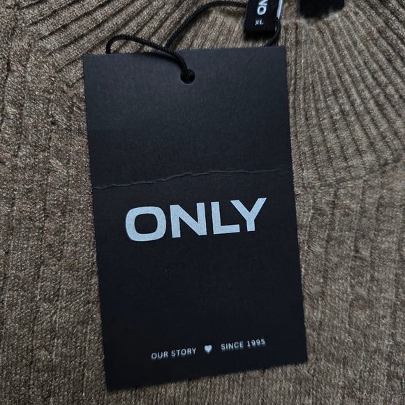 NWT ONLY Tan High Neck Belted Cable Knit Sweater Dress Malt Ball Soft Warm XL - Picture 8 of 14